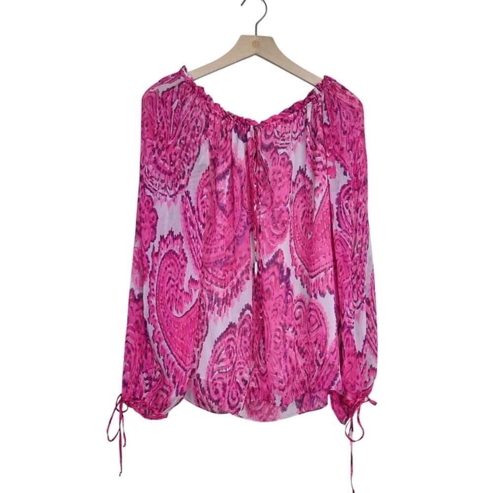 Milly of New York Women's 8 Pink Paisley Ruffle Neck Blouse